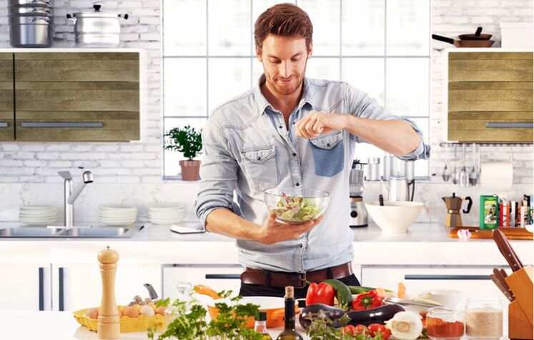 man makes vegetable salad to increase potency